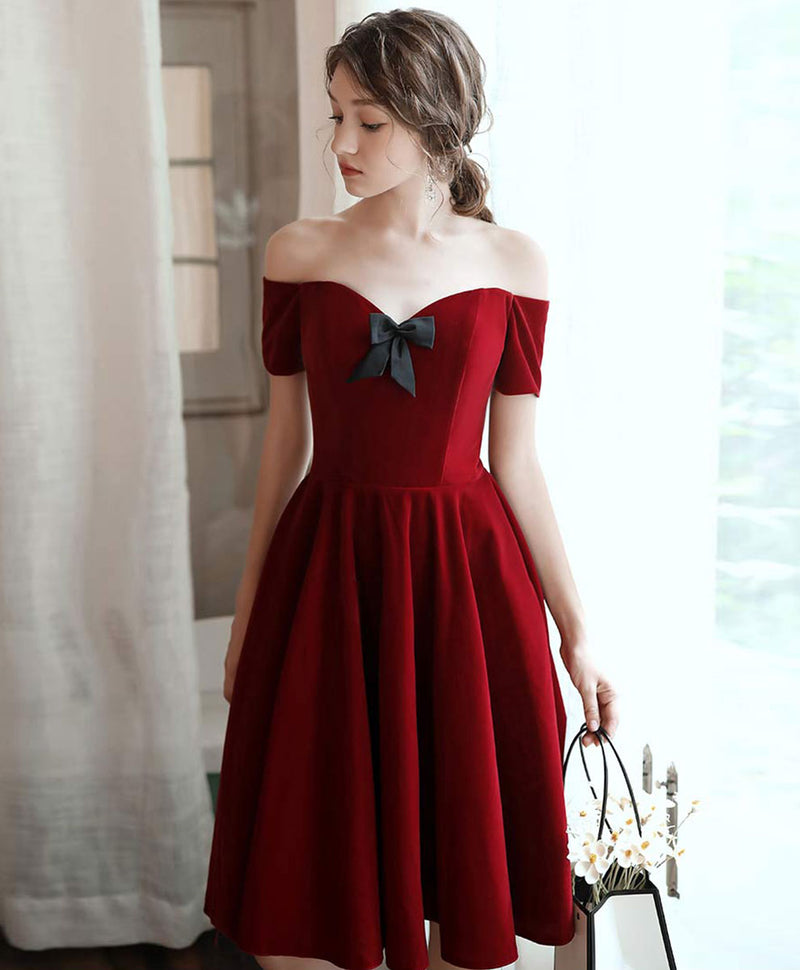 Simple burgundy short prom dress ...